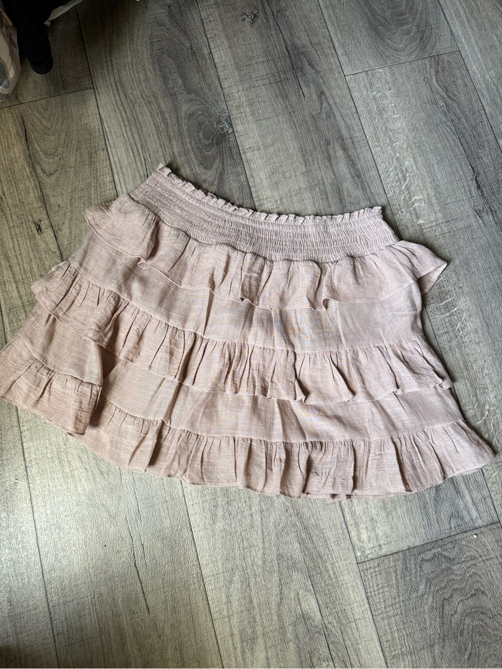 Boutique Ruffled Tiered Mini Skirt in Beige